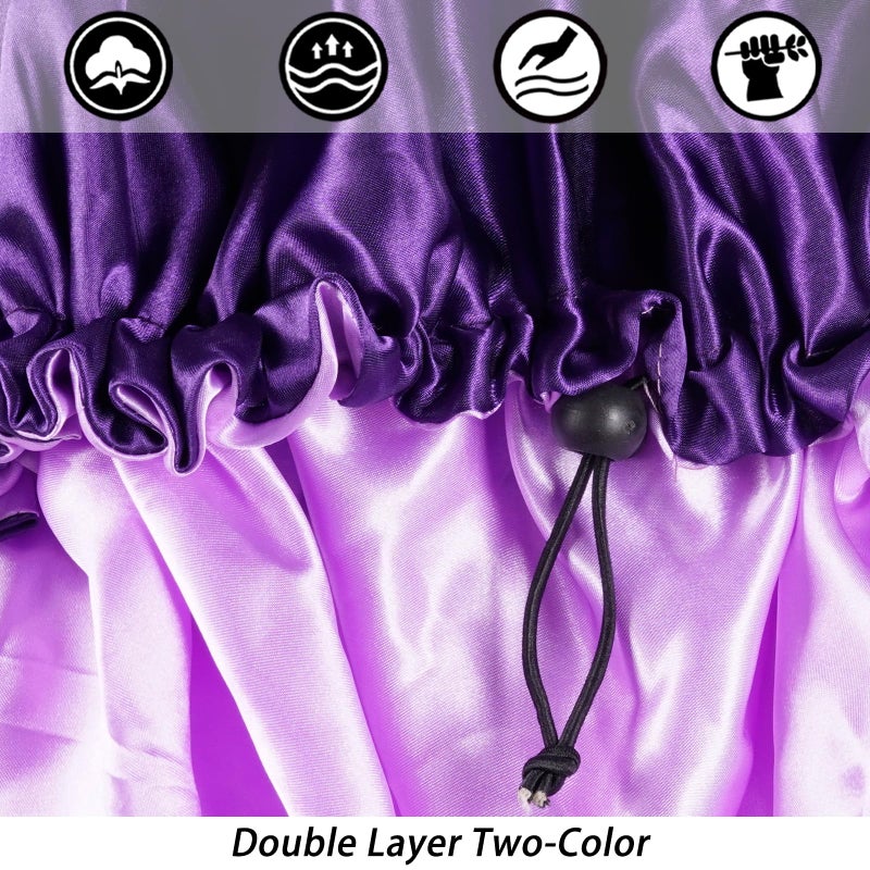 Edoneery Satin Bonnet Silk Bonnet for Curly Hair Bonnet Braid Bonnet for Sleeping Bonnets for Women Large Double-Layer Adjustable Purple - Image 2